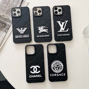 シャネル iPhone ケース シリコン 立体パターン 白黒 可愛い 耐衝撃 おしゃれ