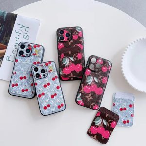 ルイヴィトン iPhone ケース さくらんぼ柄 レザー カード収納 背面収納 衝撃吸収