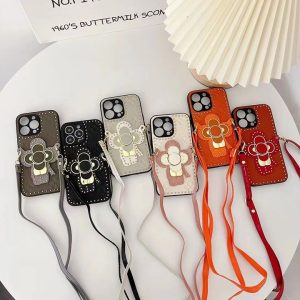 ルイヴィトン iPhone ケース 本革ショルダーケース リベット飾り サンフラワーパターン おしゃれ