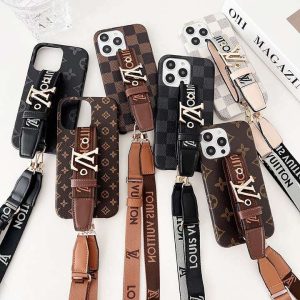 ルイヴィトン iPhone ケース ショルダー レザー調 落下防止 ベルト付き