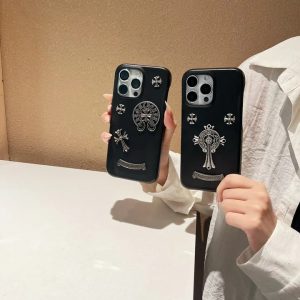 クロムハーツ iPhone ケース レザー 薄型 メタルアイコン かっこいい