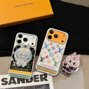 ルイヴィトン iPhone ケース 強化ガラス 背面 マグネットスタンド アニメキャラクター