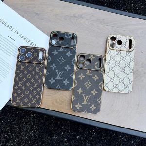 ルイヴィトン iPhone ケース モノグラム レザー 高級感 ゴールド縁 カメラレンズ保護