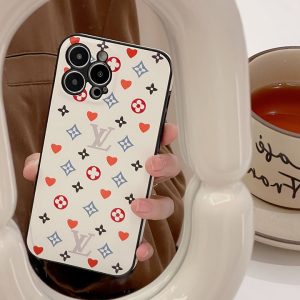 ルイヴィトン iPhone ケース PUレザー ハート柄 花 全面保護 耐衝撃