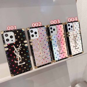イヴサンローラン iPhone ケース トランク型 ハート柄 グリッター ゴージャス 保護 耐衝撃 MagSafe対応