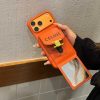 セリーヌ iPhone ケース カード収納 ミラー付き 背面収納 高級感 オレンジ MagSafe対応