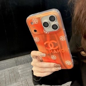 シャネル iPhone ケース 星付き 可愛い スリム ロゴプリント オレンジ 高校生 人気