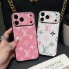 ルイヴィトン iPhone ケース モノグラム レザー レンズ保護 おしゃれ ホワイト/ピンク