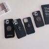 クロムハーツ iPhone ケース 黒 レザー メンズ おしゃれ メタルロゴ