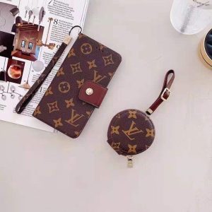 ルイヴィトン iPhone ケース 手帳型 モノグラム レザー 財布型 スタンド機能 ストラップ付き