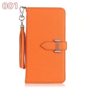 エルメス iPhone ケース 手帳型 シュリンクレザー タッセルストラップ付き 財布型 スタンド機能