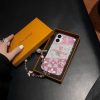 ルイ?ヴィトン iPhone ケース ピンク チェック柄 グリッター キラキラ ストラップ付き