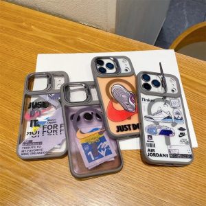 ナイキ iPhone ケース アクリル メタルレンズスタンド 角度調整可能 スニーカー柄