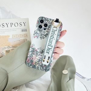 ディオール iPhone ケース ベルト付き リング付き 田園風花柄デザイン スマホベルトスタンド機能