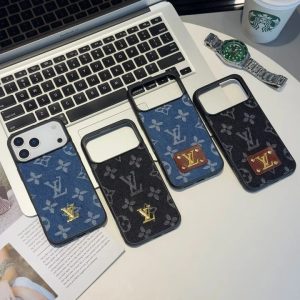 ルイ?ヴィトン iPhone ケース デニム柄 メタルロゴ ゴールド色 シンプル おしゃれ