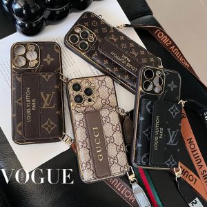 ルイヴィトン iPhone ケース ショルダー 横型 アコーディオン カード収納 小銭入れ メッキ加工