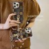 ルイヴィトン iPhone ケース ダミエチェック柄 グリッターデザイン ストラップ付き おしゃれ