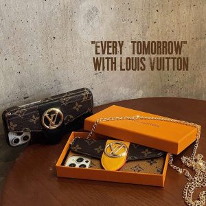 ルイヴィトン iPhone ケース スマホショルダー チェーン付き 肩掛けデザイン カード収納 MagSafe対応