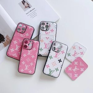 ルイヴィトン iPhone ケース ホワイト?ピンク モノグラム柄 ビジネススタイル 背面収納 カード入れ