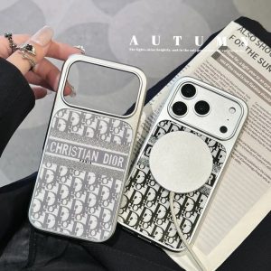 ディオール iPhone ケース ロゴ総柄 強化ガラス MagSafe対応 メッキバンパー