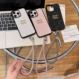 ミュウミュウ iPhone ケース グリッター レザー リング付き 可愛い