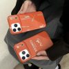 エルメス iPhone ケース オレンジ おしゃれ ロゴプリント 手帳型 大人向け