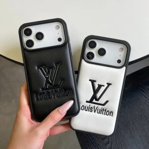 ルイヴィトン iPhone ケース レザー 黒白 ペアデザイン 耐衝撃