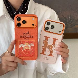 エルメス iPhone ケース ライチテクスチャ レザー 馬柄 可愛い 背面