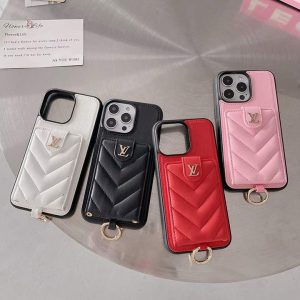 ルイヴィトン iPhone ケース リング付き V字 キルティングレザー 背面 カードポケット付き おしゃれ