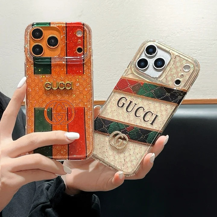グッチ iPhone ケース グリッター 透明 キラキラ ストライプ GGロゴ 可愛い