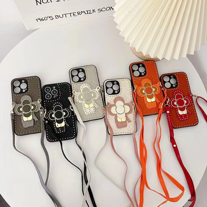ルイヴィトン iPhone ケース 本革ショルダーケース リベット飾り サンフラワーパターン おしゃれ