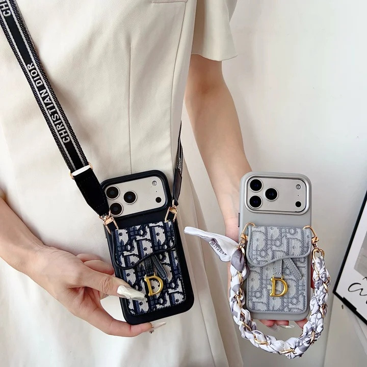 ディオール iPhone ケース ショルダー 縦型 背面収納 サドル オブリーク ストラップ付き