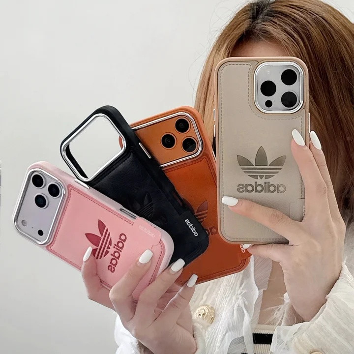 アディダス iPhone ケース エンボスレザー メッキ シルバー スポーツ風