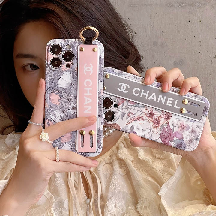 シャネル iPhone ケース ベルト付き スタンド機能 花柄 おしゃれ 落下防止