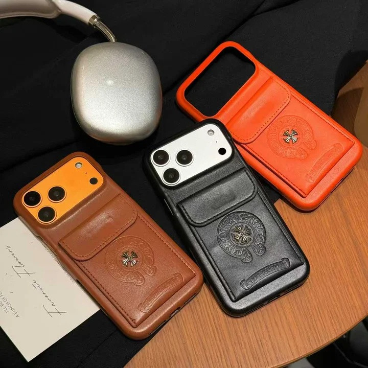 クロムハーツ iPhone ケース 薄型 カード収納 本革 高級感 背面収納 MagSafe対応