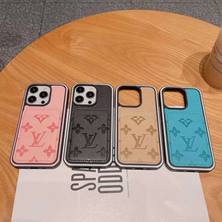 ルイヴィトン iPhone ケース エンボスレザー バイカラー バンパーケース 背面カード入れ 耐衝撃