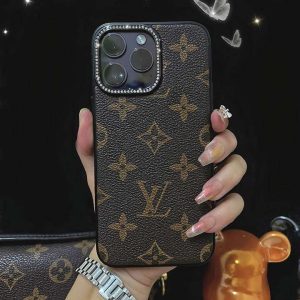 ルイヴィトン iPhone ケース キラキラ ラインストーン付き レザー 全面保護 耐衝撃