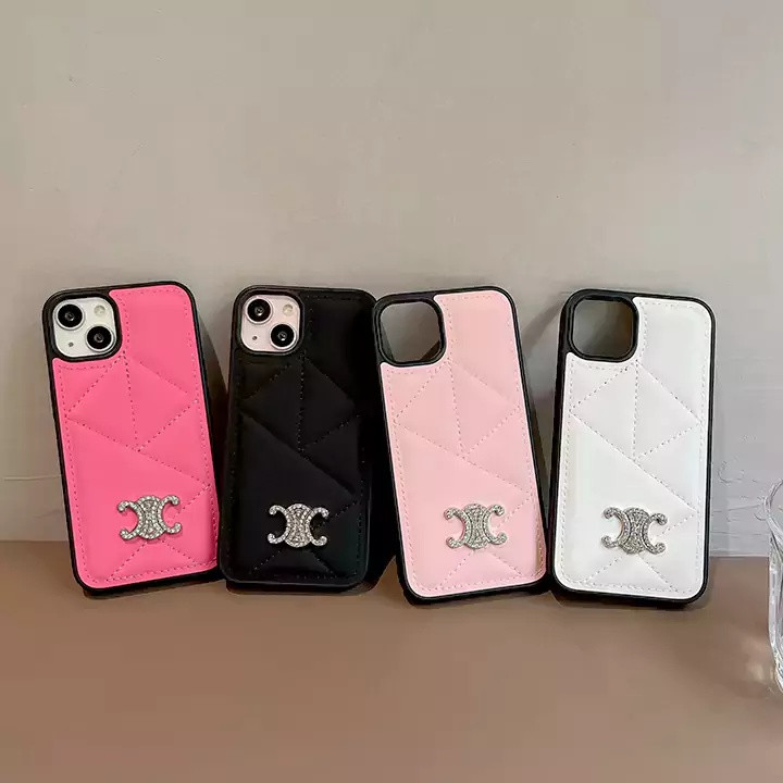 セリーヌ iPhone ケース レザー キラキラ ラインストーン付き 大人可愛い