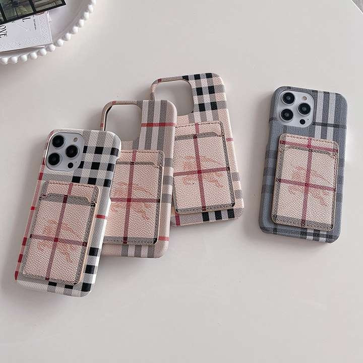 バーバリー iPhone ケース チェック柄 レザー カードポケット付き ビジネス風