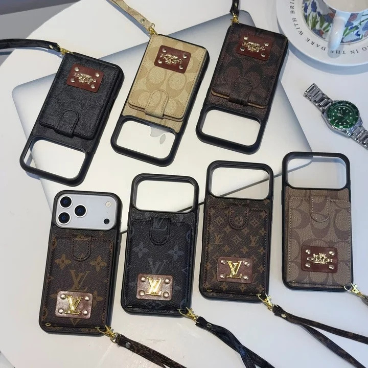 コーチ iPhone ケース モノグラム柄 ストラップ付き 落下防止 カードポケット付き
