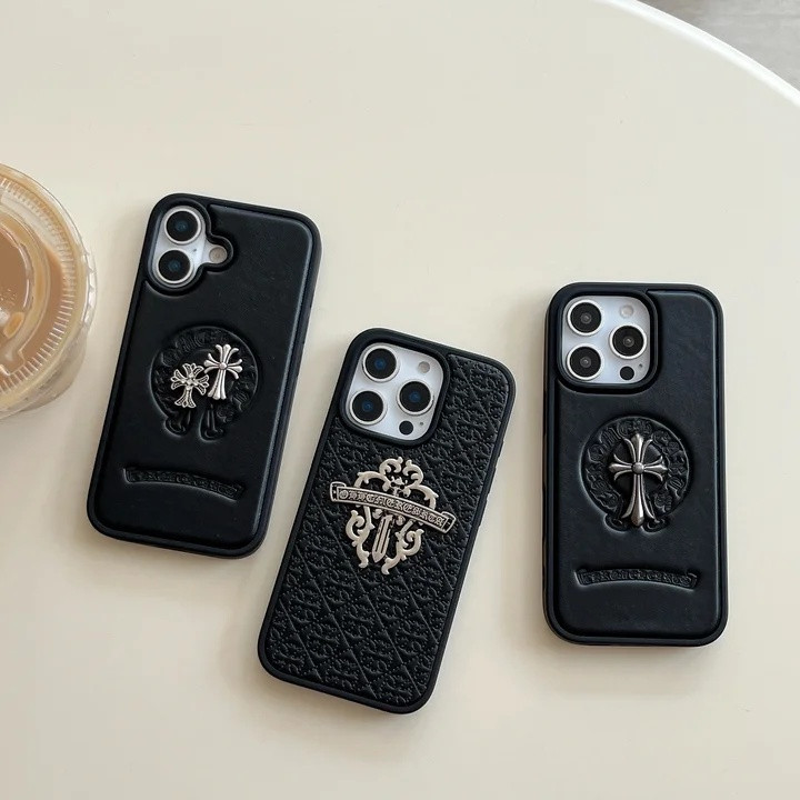 クロムハーツ iPhone ケース PUレザー ブラック 耐衝撃 ストリートスタイル