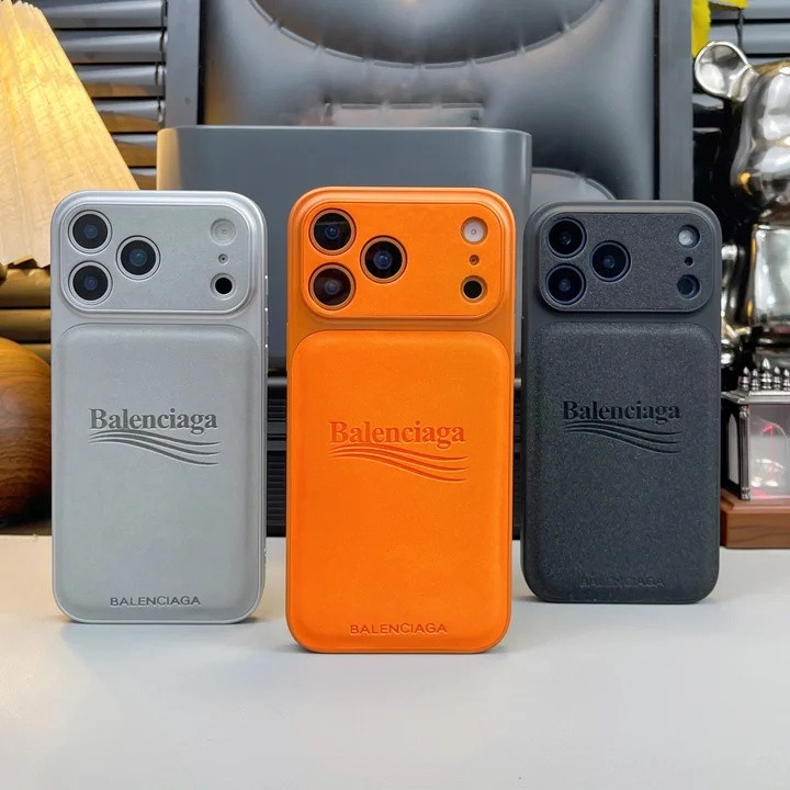 バレンシアガ iPhone ケース PUレザー 型押し 一体型 カメラ保護 MagSafe対応