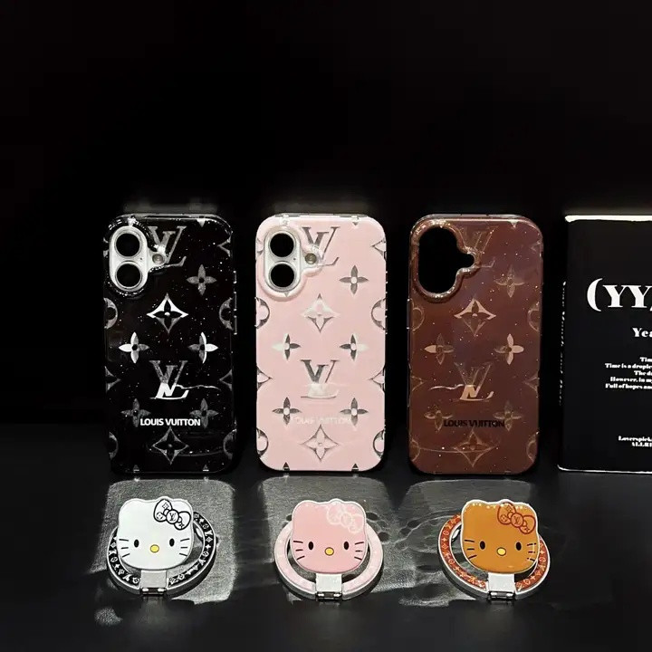 ルイヴィトン iPhone ケース KT猫デザイン MagSafe対応 グリッター モノグラム柄