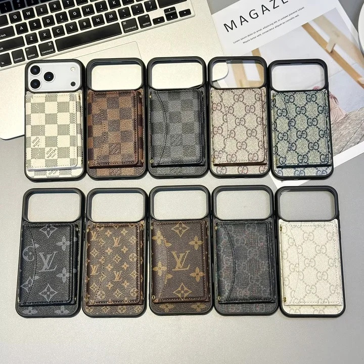 グッチ iPhone ケース レザー 二つ折り財布型 カード収納 多機能