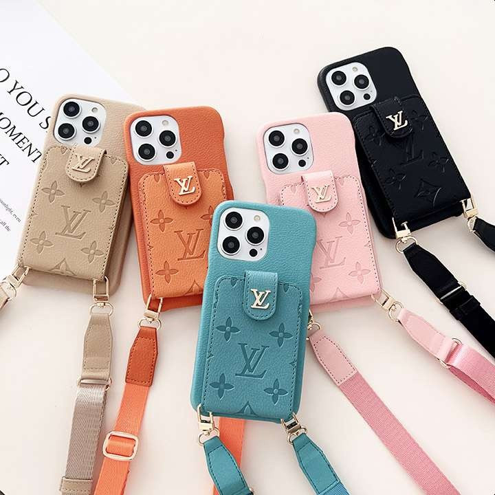 ルイヴィトン iPhone ケース 肩掛け 縦型 型押し 背面カード入れ 衝撃吸収