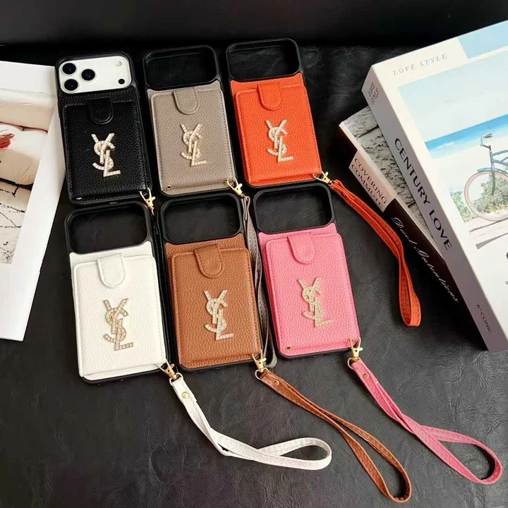 イヴサンローラン iPhone ケース サフィアーノレザー カード収納 スタンド機能 背面キラキラ