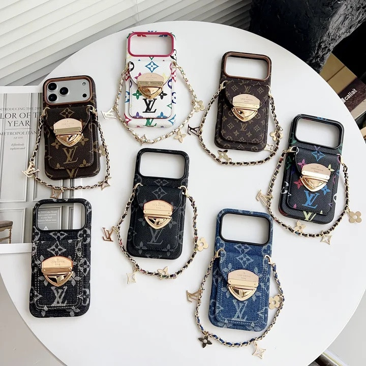 ルイヴィトン iPhone ケース モノグラム デザイン カード収納 ショートチェーン付き 落下防止