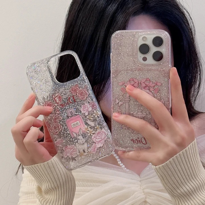 ディオール iPhone ケース 香水瓶デザイン きらきら 銀箔 ストラップ付き