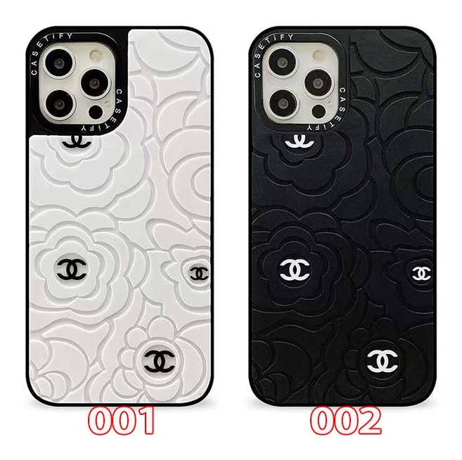 シャネル iPhone ケース シリコン 立体感 カメリア花柄プリント レンズ保護 シンプル