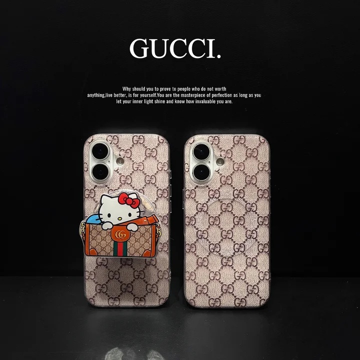 グッチ iPhone ケース ハローキティデザイン かわいい MagSafe対応 ワイヤレス充電対応 マット仕上げ